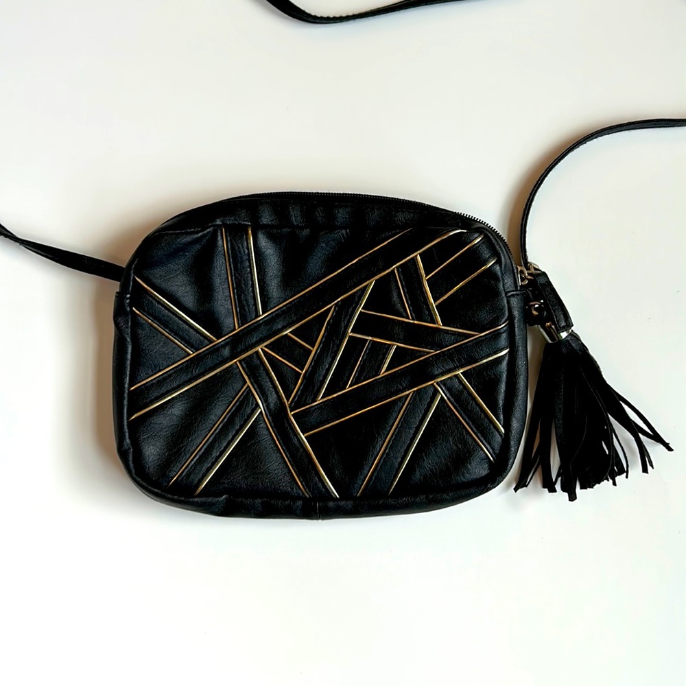 Candie’s Black and Gold Faux Leather Crossbody Bag